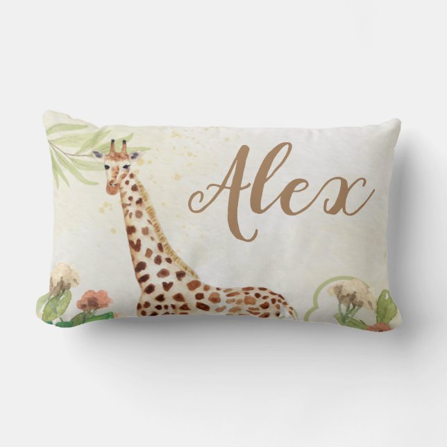 Coussin Rectangle safari en bois personnalisé girafes enfants de ver (Recto)