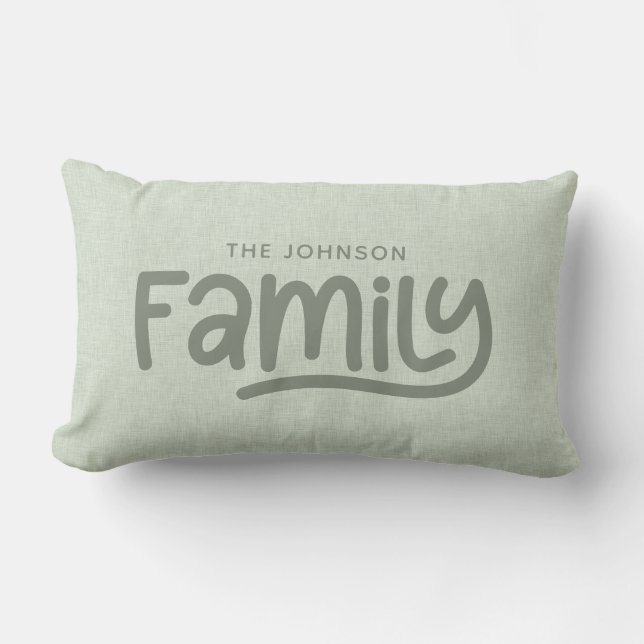 Coussin Rectangle Sage de typographie de nom de famille personnalisé (Recto)