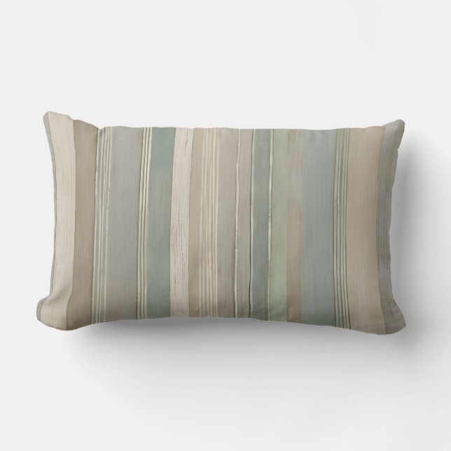 Coussin Rectangle Sage Green Dusty Blue Taupe Grey Farmhouse Stripe (Recto)