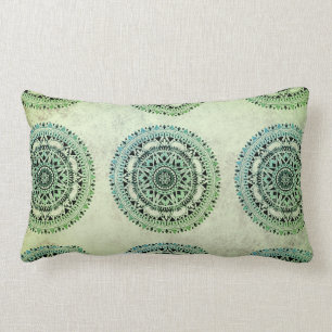 Coussin Rectangle Sage Rustique Bohème Et Motif Vert Mandala