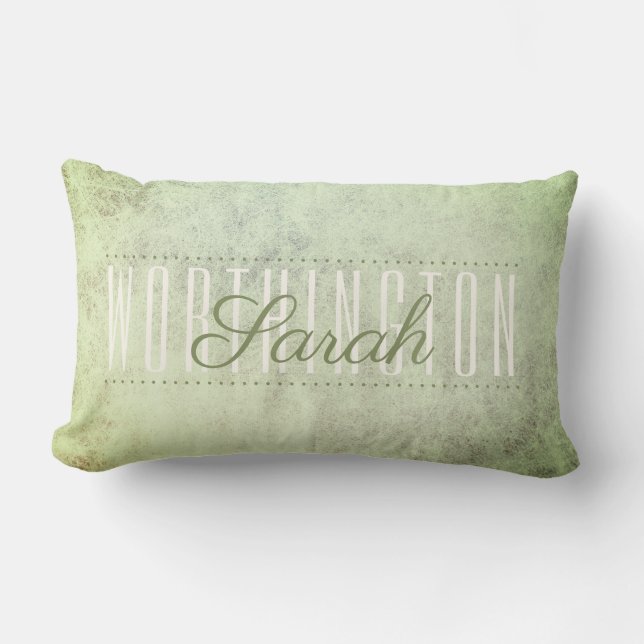 Coussin Rectangle Sage rustique Vert Mottled Texture Nom Monogramme (Recto)