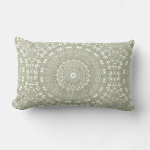 Coussin Rectangle Sage sur le Médaillon de kaléidoscope Mandala blan