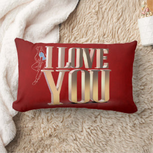 Coussin Rectangle Saint Valentin Rouge 3D Je t'aime Jouer l'oreiller