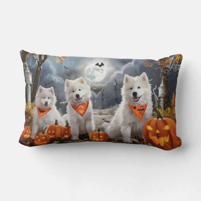 Coussin Rectangle Samoyed Halloween Épouvantable (Verso)