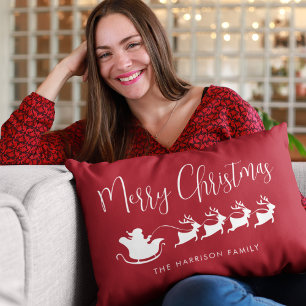 Coussin Rectangle Santas Sleigh Joyeux Noël Rouge