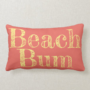 Coussin Rectangle saumon de plage et jaune BEACH BUM typographie