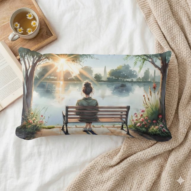 Coussin Rectangle Scène de lac aux reflets de coucher de soleil (Sunset Reflections Lake Scene Lumbar Pillow Mockup A )