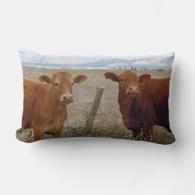 Coussin Rectangle Scène rurale de vaches rouges assez occidentales à (Recto)