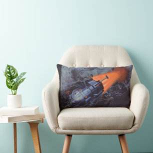 Coussin Rectangle Science-Fiction vintage, Fusée Lune Qui S'Éteint