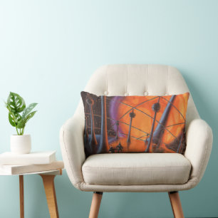 Coussin Rectangle Science-fiction vintage, Orange Sun et Aliens