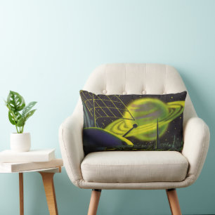 Coussin Rectangle Science-fiction vintage Planète verte néon avec an
