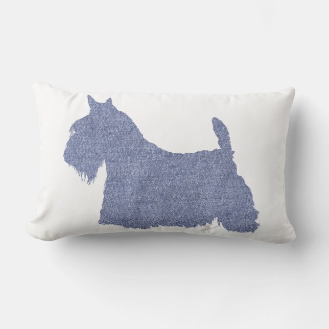 Coussin Rectangle Scottish Terrier Silhouette in Denim (Recto)