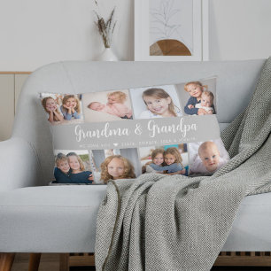 Coussin Rectangle Script de collage photo de grands-parents modernes