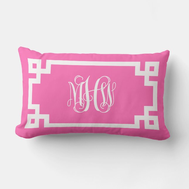 Coussin Rectangle Script de vin blanc rose chaud Monogramme Clé grec (Recto)