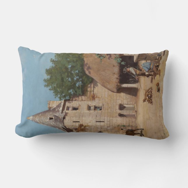 Coussin Rectangle Se préparer à la chasse (scène médiévale) (Recto)