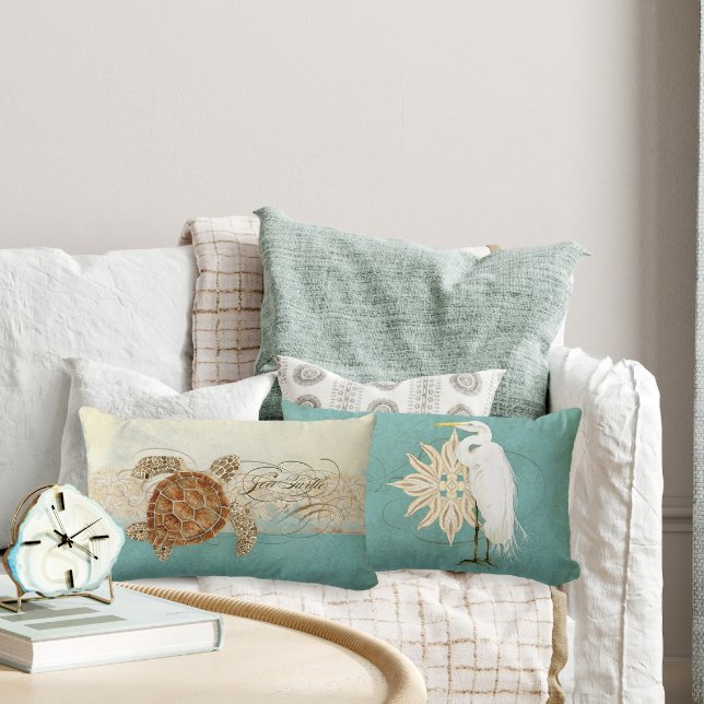 Coussin Rectangle Sea Turtle Modern Coastal Ocean Beach Swirls (Créateur téléchargé)