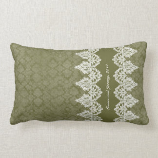 Coussin Rectangle Sembler minable vintage vert de dentelle d'armée
