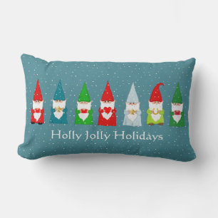 Coussin Rectangle Sept lutins de Noël chanceux sur bleu saphir
