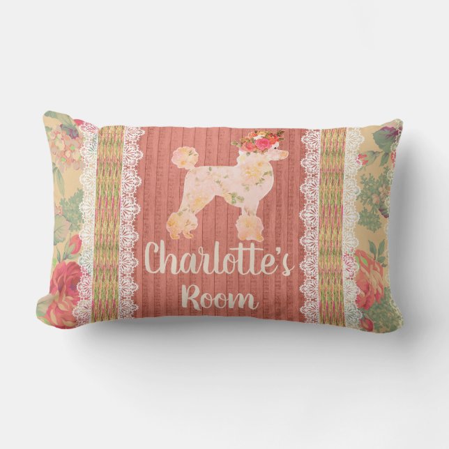 Coussin Rectangle Shabby Chic Poodé Floral Avec Rose (Recto)