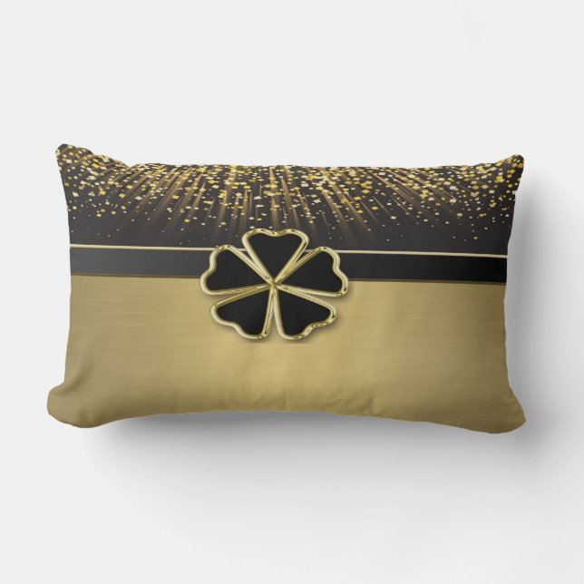 Coussin Rectangle Shamrock irlandais élégant, Faux Gold Confetti (Recto)
