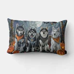 Coussin Rectangle Siberian Husky Halloween Épouvantable 