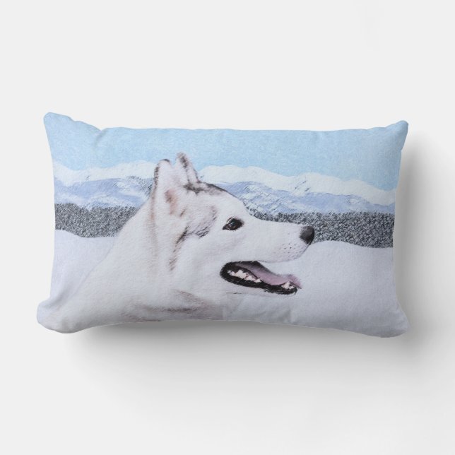 Coussin Rectangle Sibérie Husky (argent et blanc) Peinture Chien Art (Recto)