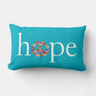 Coussin Rectangle Signe Espoir & Paix Floral sur Turquoise