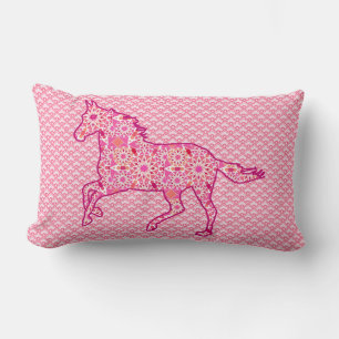 Coussin Rectangle Silhouette de cheval au galop, fuchsia et rose cor