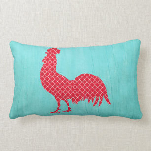 Coussin Rectangle Silhouette de coq modelée par rouge