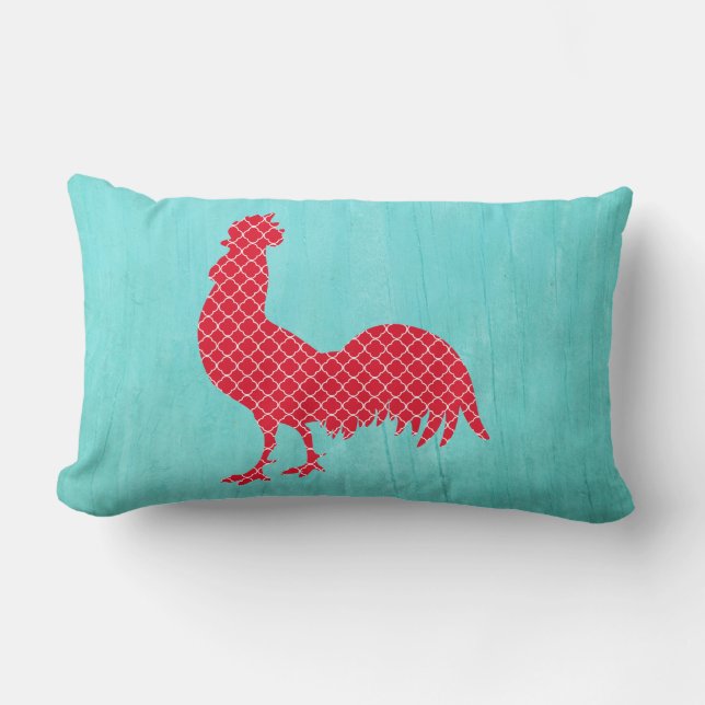 Coussin Rectangle Silhouette de coq modelée par rouge (Recto)