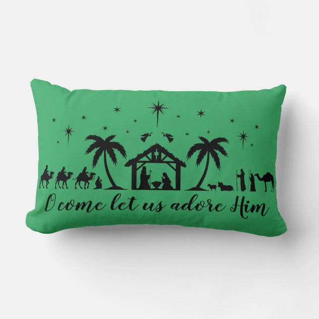 Coussin Rectangle Silhouette Nativité Scène Jeu d'Oreiller de Noël (Recto)