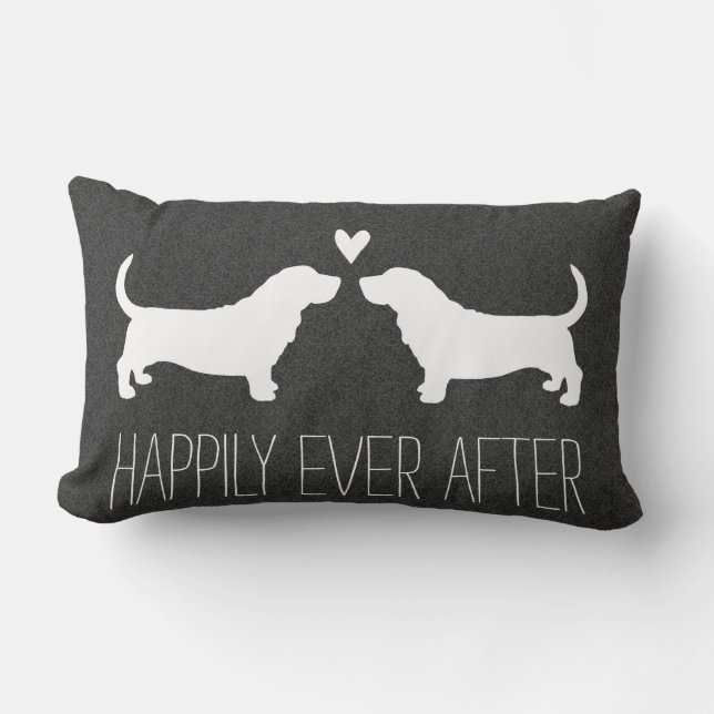 Coussin Rectangle Silhouettes de Basset Hound avec le coeur et le (Recto)