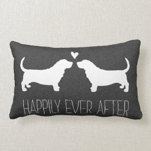 Coussin Rectangle Silhouettes de Basset Hound avec le coeur et le