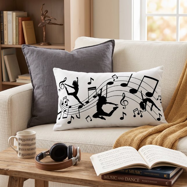 Coussin Rectangle Silhouettes de Danse Notes de Musique (Créateur téléchargé)