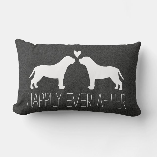 Coussin Rectangle Silhouettes de mâtins avec cœur et texte (Recto)