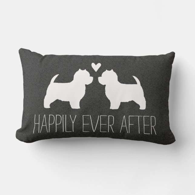 Coussin Rectangle Silhouettes de Westie avec le coeur et le texte (Recto)