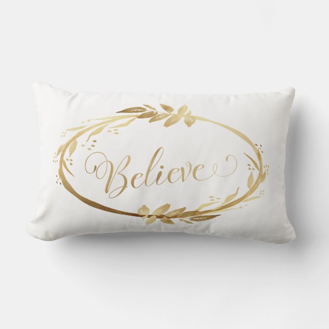 Coussin Rectangle Simple élégante couronne de Noël Croire Or Blanc (Recto)