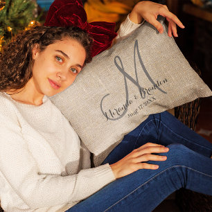 Coussin Rectangle Simple Russe Burlap Mariage Monogramme