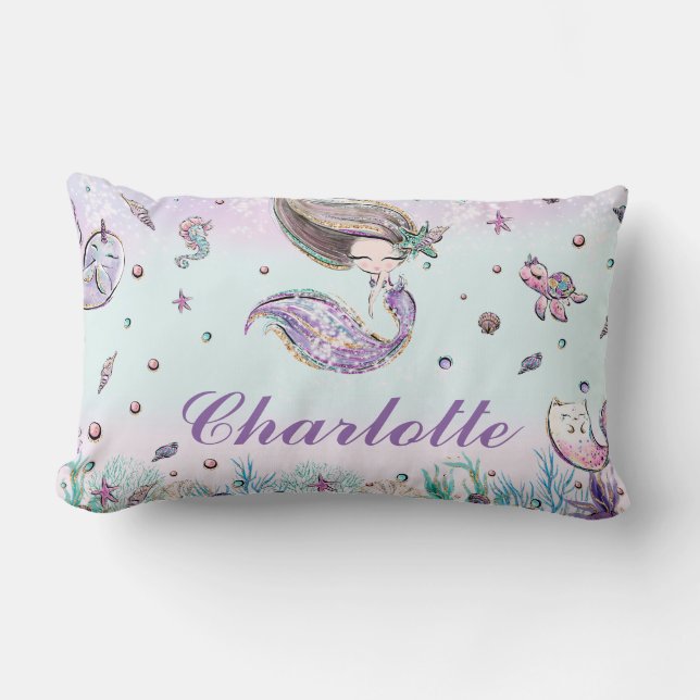 Coussin Rectangle Sirène Chic Whimsical Sous La Chambre De La Fille  (Recto)