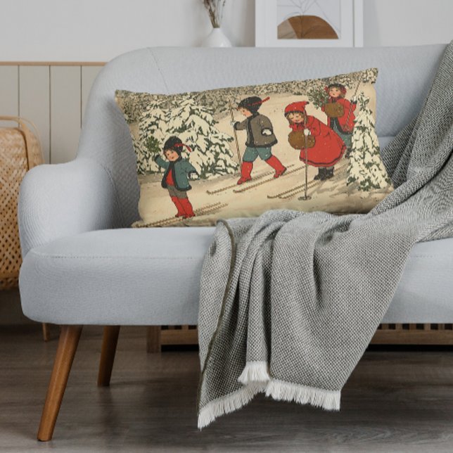 Coussin Rectangle Ski d'hiver (Créateur téléchargé)