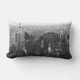 Coussin Rectangle Skyline de New York NYC Noir et blanc