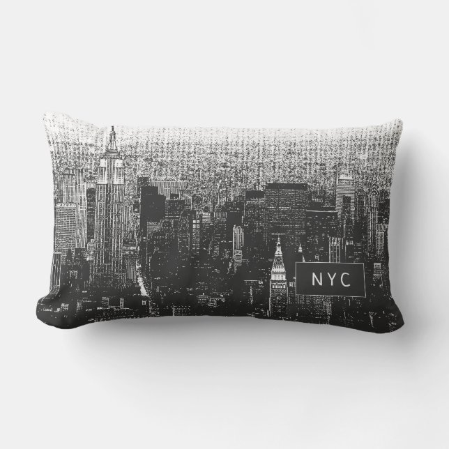 Coussin Rectangle Skyline de New York | NYC | Noir et blanc (Recto)