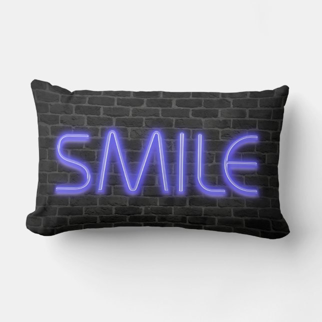 Coussin Rectangle SMILE texte dans néon lumières sur brique (Recto)