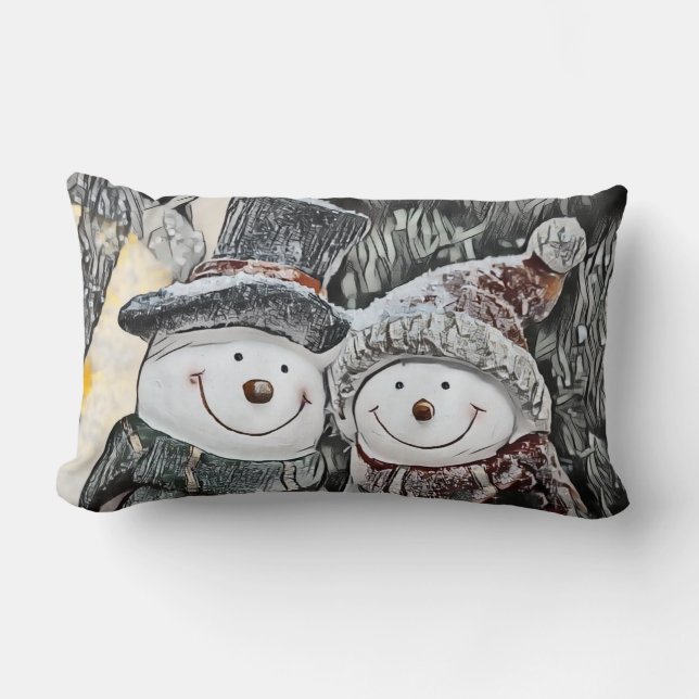 Coussin Rectangle Snowman de Noël et femme de neige Jeter l'oreiller (Recto)