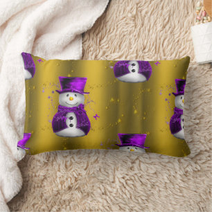Coussin Rectangle Snowman violet à Noël d'or