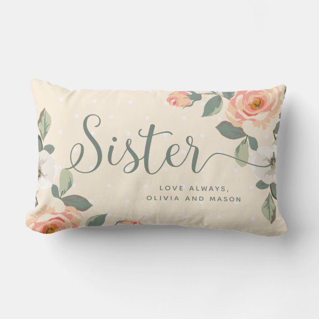 Coussin Rectangle Soeur florale de la jolie pêche | (Recto)