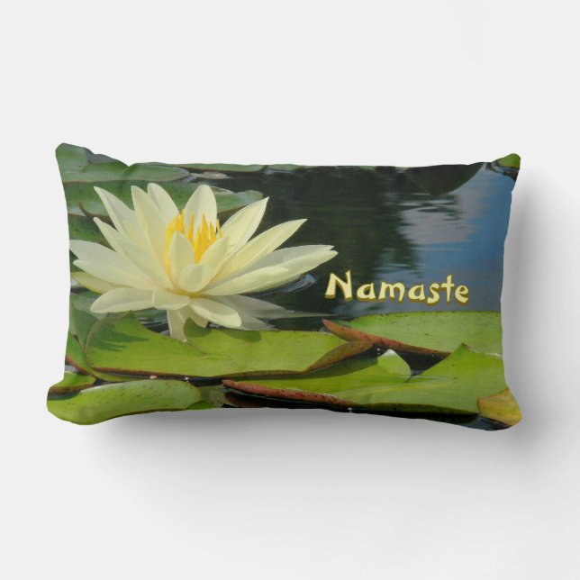 COUSSIN RECTANGLE "SOFT YELLOTUS LOTUS BLOSSOM, GREEN LILY PADS, NAM (Recto)