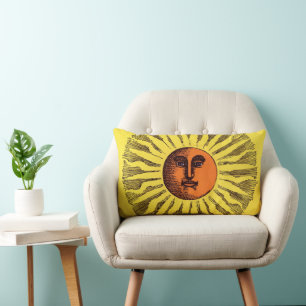 Coussin Rectangle Soleil Hippie Heureux Souriant Jaune Céleste Vinta