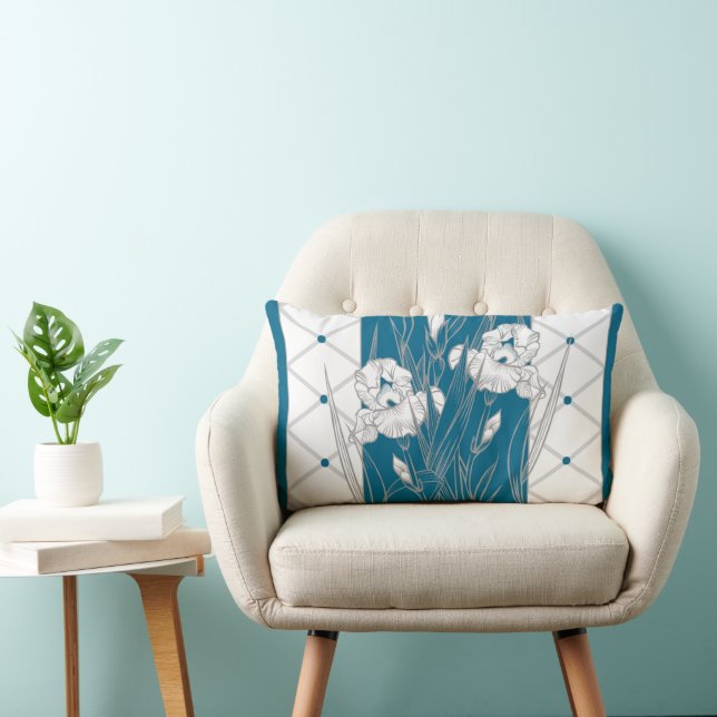 Coussin Rectangle Sommeil Facile Iris Turquoise gris blanc (Chaise)