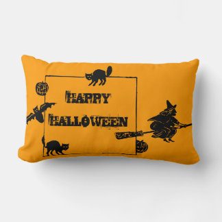 Coussin Rectangle Sorcière Citrouille de chauve-souris vintage Black